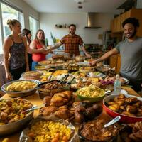 A community potluck with a variety of dishes photo