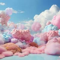 A cotton candy colourfull background with fluffy clouds photo