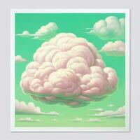 A cotton candy green background with fluffy clouds photo