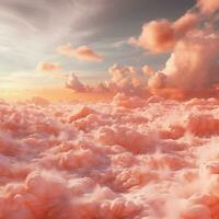 A cotton candy orange background with fluffy clouds photo