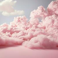 A cotton candy pink background with fluffy clouds photo