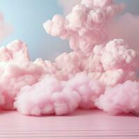 A cotton candy pink background with fluffy clouds photo
