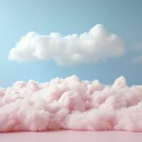 A cotton candy pink background with fluffy clouds photo