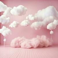 A cotton candy pink background with fluffy clouds photo