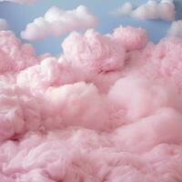 A cotton candy pink background with fluffy clouds photo