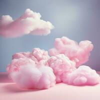 A cotton candy pink background with fluffy clouds photo