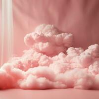 A cotton candy red background with fluffy clouds photo