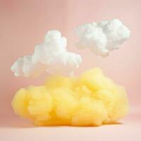 A cotton candy yellow background with fluffy clouds photo