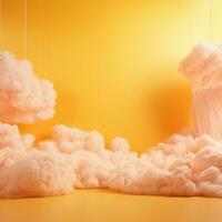 A cotton candy yellow background with fluffy clouds photo