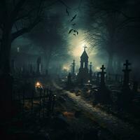 A haunted graveyard full of shadows photo