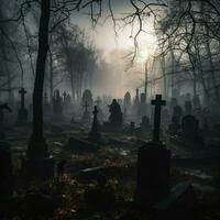 A haunted graveyard full of shadows photo