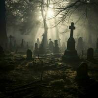 A haunted graveyard full of shadows photo