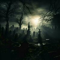 A haunted graveyard full of shadows photo
