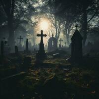 A haunted graveyard full of shadows photo