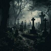 A haunted graveyard full of shadows photo