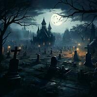 A haunted graveyard full of shadows photo