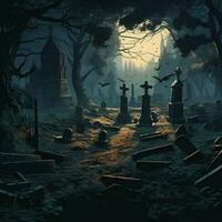 A haunted graveyard full of shadows photo