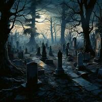 A haunted graveyard full of shadows photo