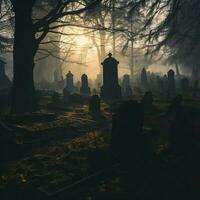 A haunted graveyard full of shadows photo