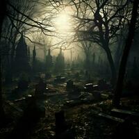 A haunted graveyard full of shadows photo