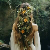 Cascading waterfall braids with scattered flowers photo