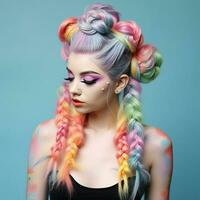 Braided space buns with colorful extensions photo