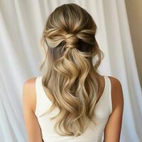 Half-up half-down hairstyle with a twisted knot photo