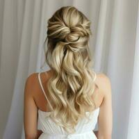 Half-up half-down hairstyle with a twisted knot photo