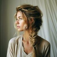 Fishtail braid with a messy and undone look photo