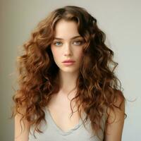 Loose and natural curls with a side parting photo