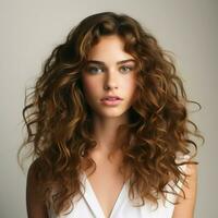 Loose and natural curls with a side parting photo
