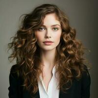 Loose and natural curls with a side parting photo