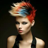 Short and spiky punk hairstyle with vibrant highlights photo