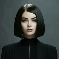 Sleek and straight shoulder-length bob photo