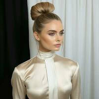 Sleek high ponytail with a wrapped section photo