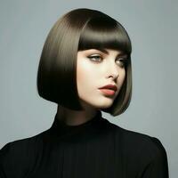 Sleek and straight shoulder-length bob photo