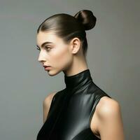 Sleek high ponytail with a wrapped section photo