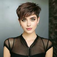 Textured pixie cut with an asymmetrical fringe photo