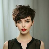 Textured pixie cut with an asymmetrical fringe photo