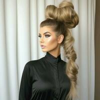 Voluminous high ponytail with a twist photo