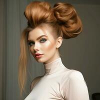 Voluminous high ponytail with a twist photo