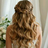 Twisted and braided crown with loose waves photo