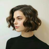 Wavy bob with a deep side parting photo