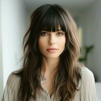 Wispy bangs with long layers and subtle highlights photo