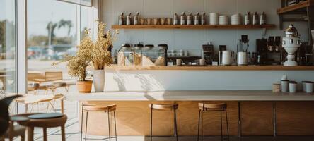 wood cafe coffee shop restaurant, AI Generative photo