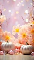 halloween pink sparkle pumpkin flowers, AI Generative photo