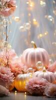 halloween pink sparkle pumpkin flowers, AI Generative photo