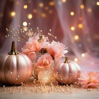 halloween pink sparkle pumpkin flowers, AI Generative photo