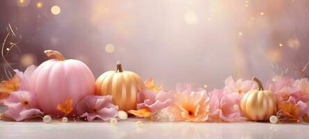 halloween pink sparkle pumpkin flowers, AI Generative photo