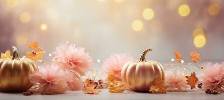halloween pink sparkle pumpkin flowers, AI Generative photo